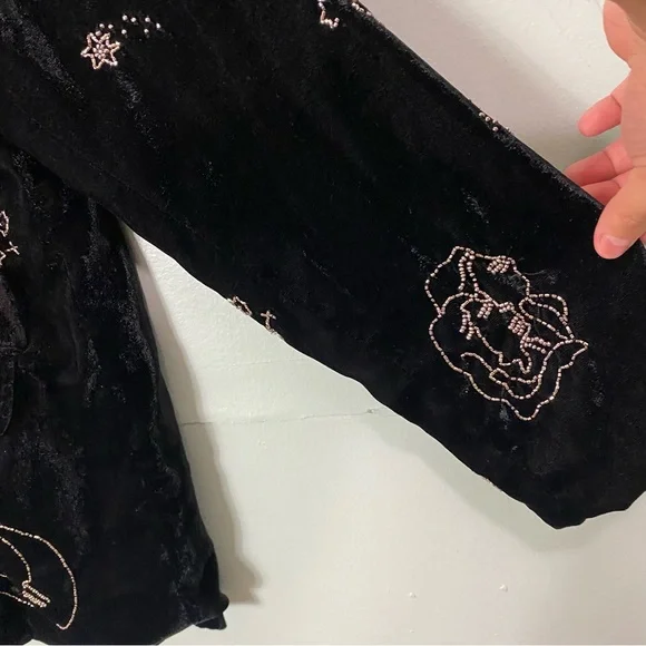 Anthropologie Ciebon Celestial Zodiac Velvet Blazer Black Embellished Beaded M - Picture 7 of 12